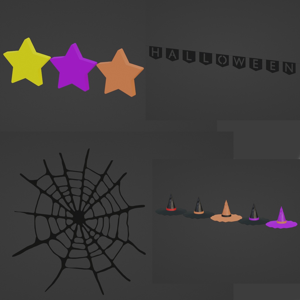 ハロウィン装飾セット(サンプル箱庭あり、モーションあり)【Unity】【FBX】