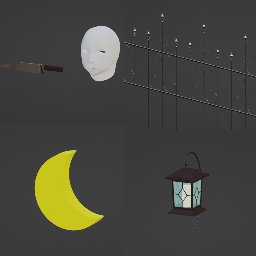 ハロウィン装飾セット(サンプル箱庭あり、モーションあり)【Unity】【FBX】