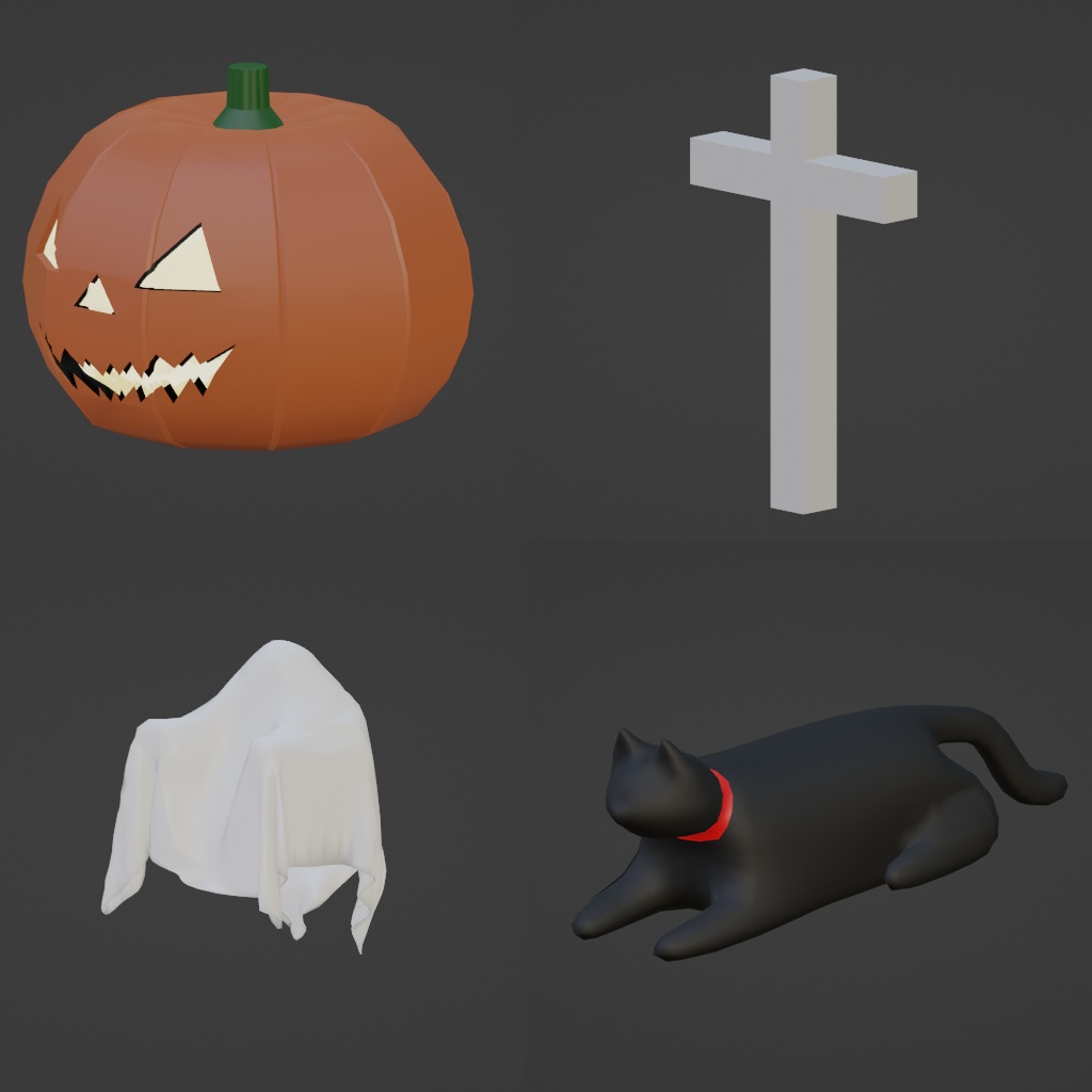 ハロウィン装飾セット(サンプル箱庭あり、モーションあり)【Unity】【FBX】