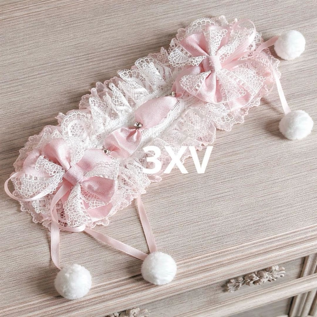 ラメ 2way もこもこ リボンヘッドドレス ピンク ホワイト