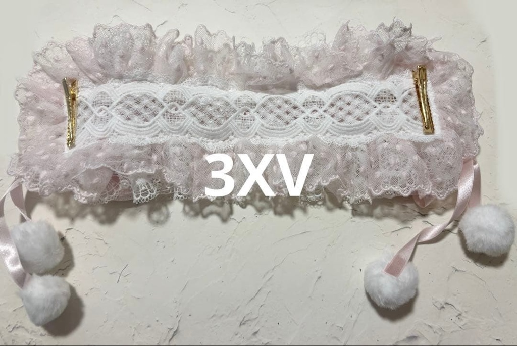 ラメ 2way もこもこ リボンヘッドドレス ピンク ホワイト