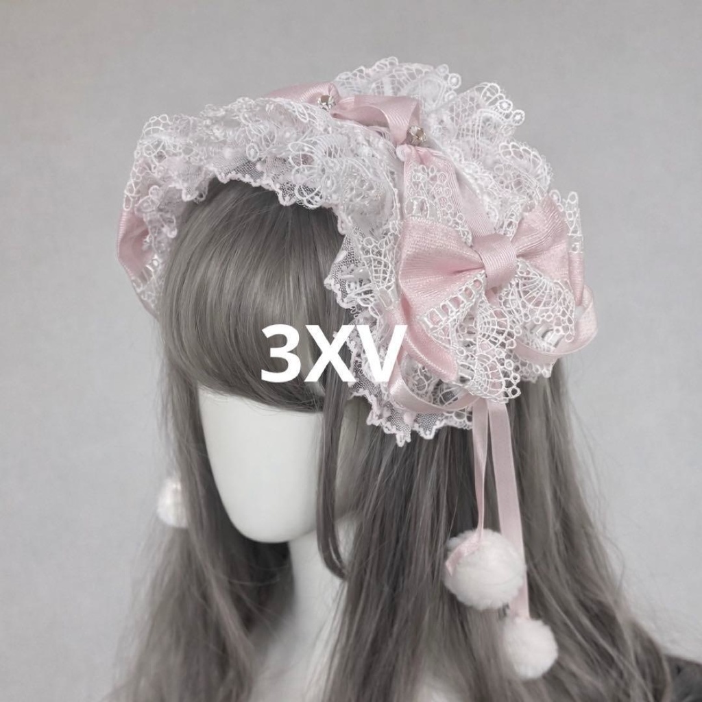 ラメ 2way もこもこ リボンヘッドドレス ピンク ホワイト