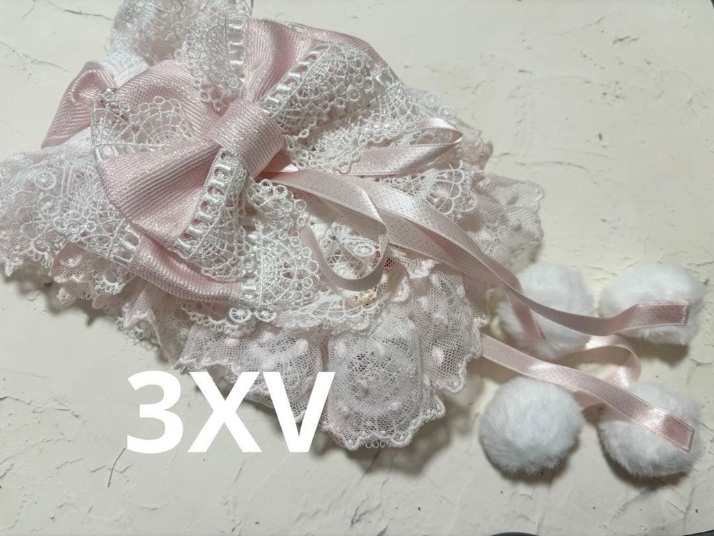 ラメ 2way もこもこ リボンヘッドドレス ピンク ホワイト