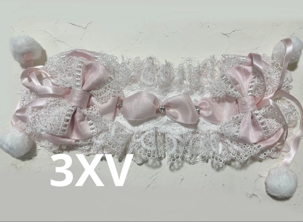 ラメ 2way もこもこ リボンヘッドドレス ピンク ホワイト