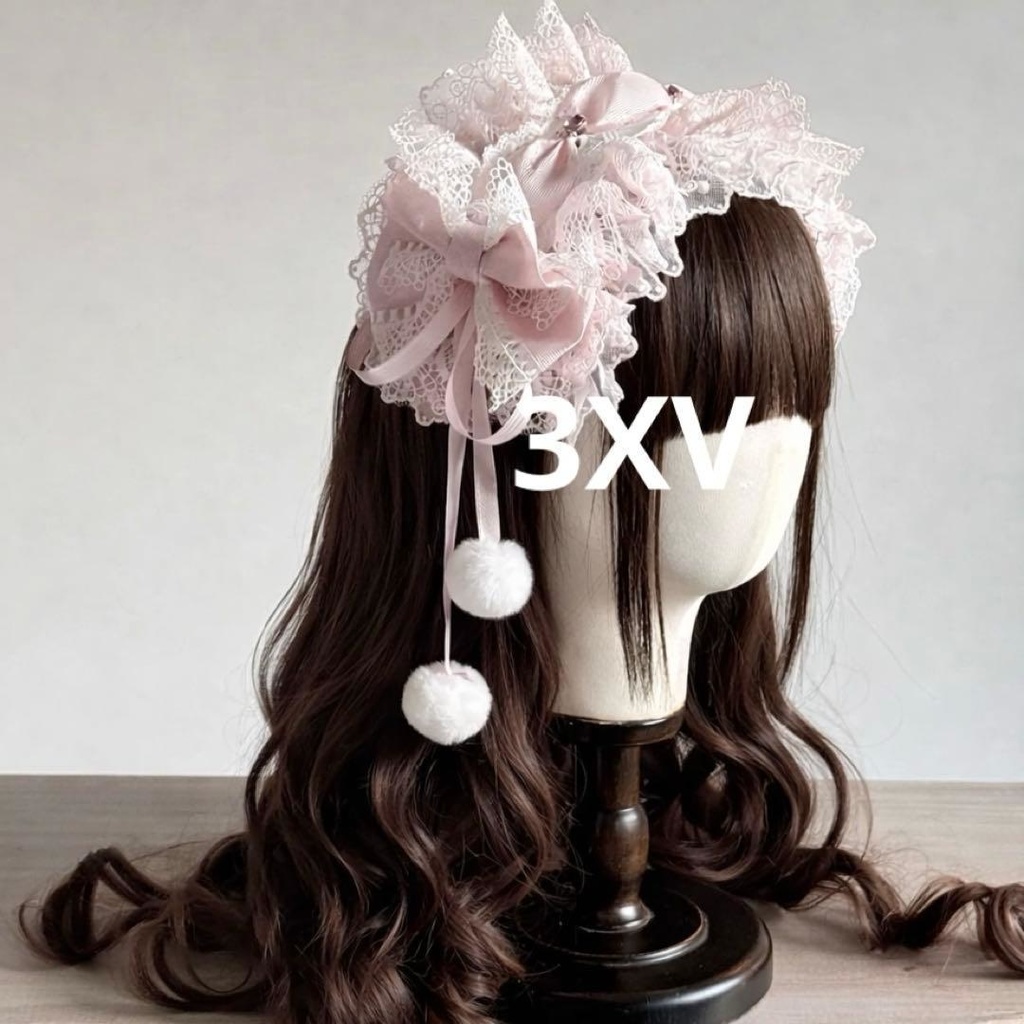 ラメ　2way 　もこもこ　リボンヘッドドレス 　ピンク　ホワイト