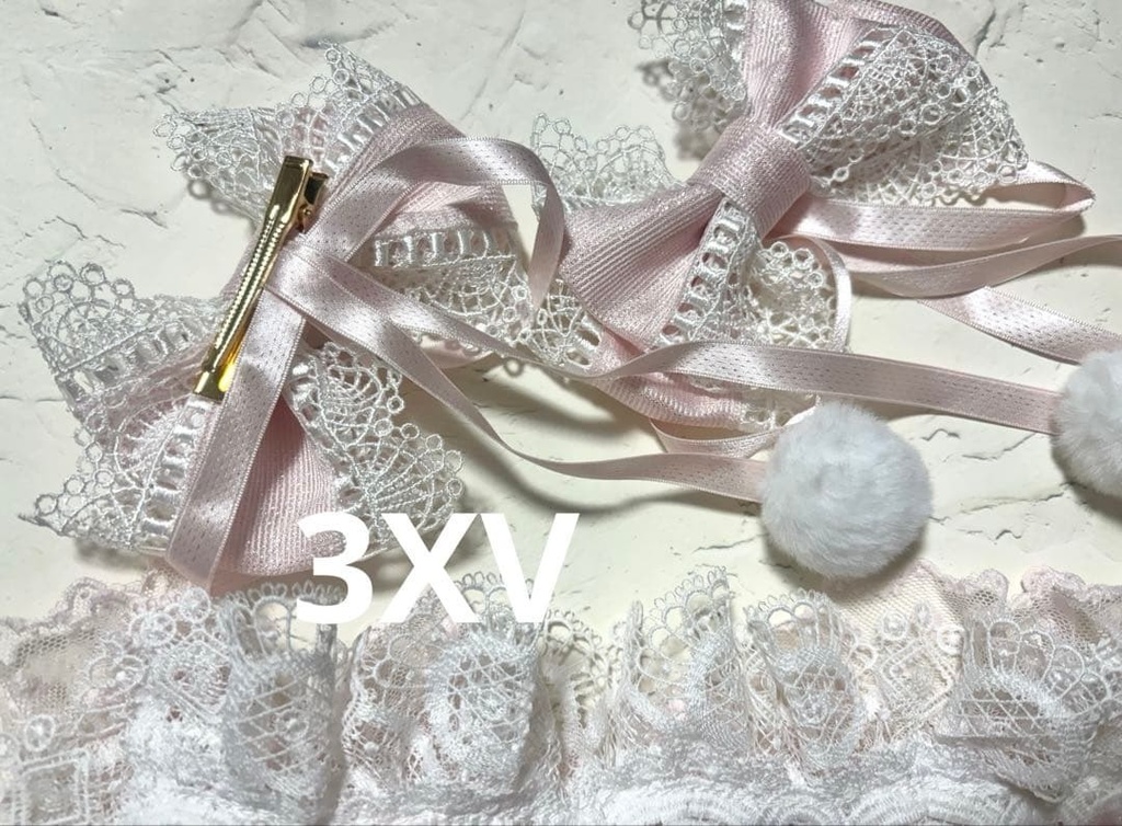 ラメ 2way もこもこ リボンヘッドドレス ピンク ホワイト