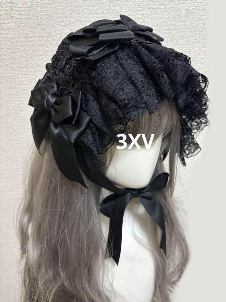 闇かわ 2way 斜めリボンフリルヘッドドレス ブラック