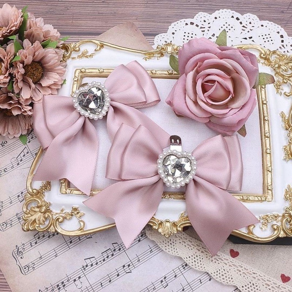 ハートビジュー リボンシューズクリップ ピンク