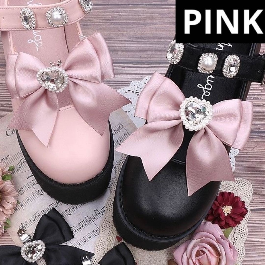 ハートビジュー　リボンシューズクリップ　ピンク