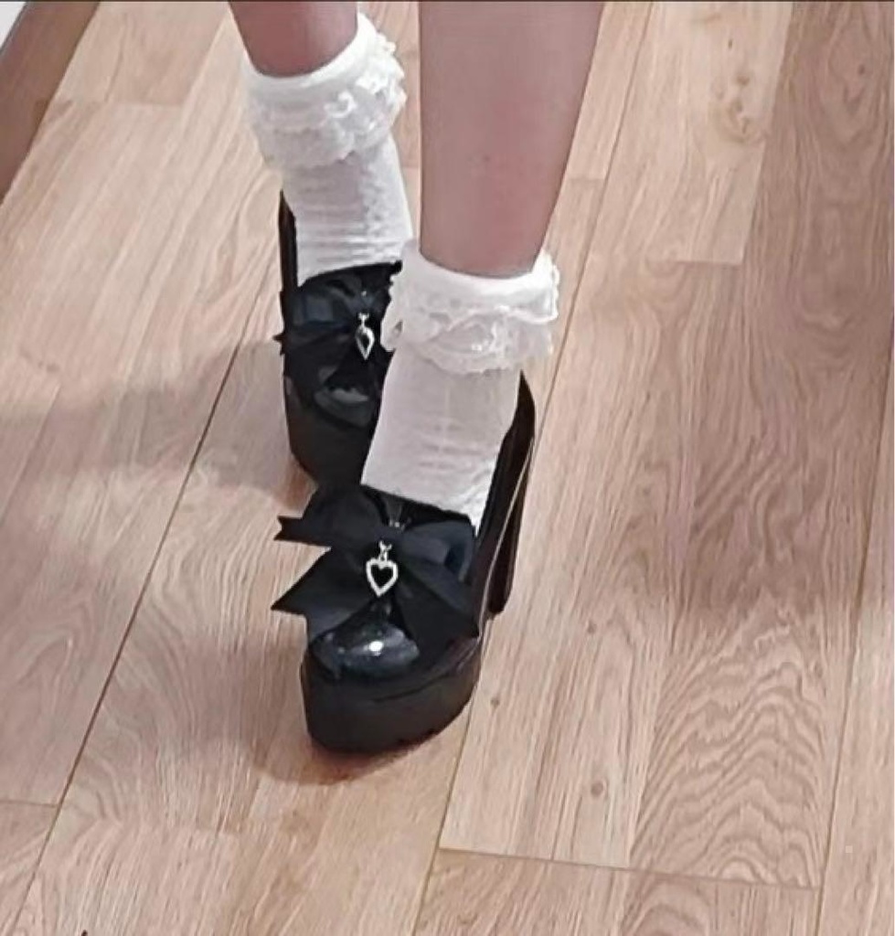 ハートチャーム リボンシューズクリップ ブラック 黒