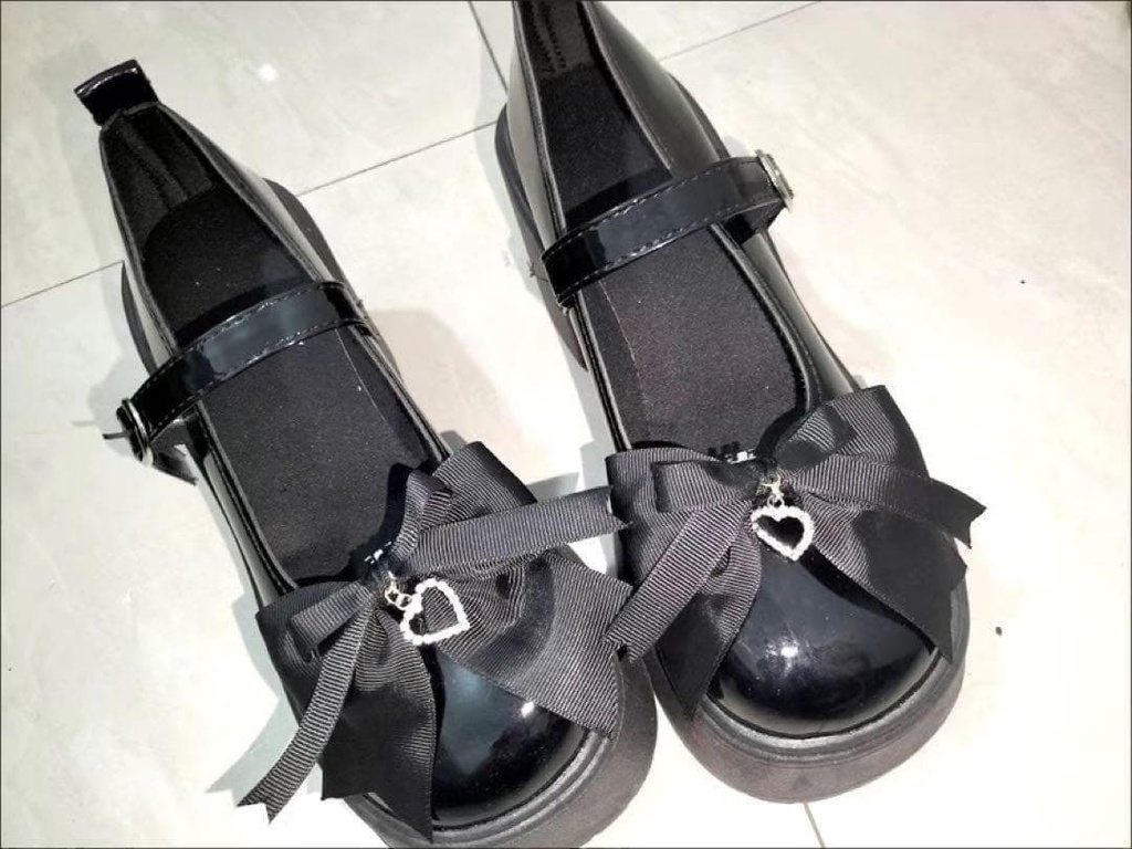 ハートチャーム リボンシューズクリップ ブラック 黒