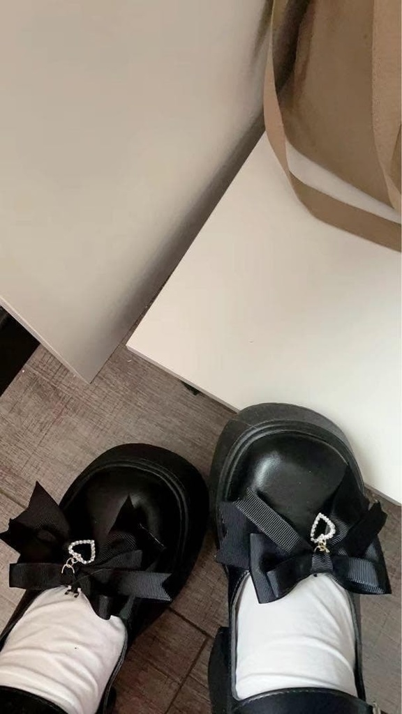 ハートチャーム リボンシューズクリップ ブラック 黒