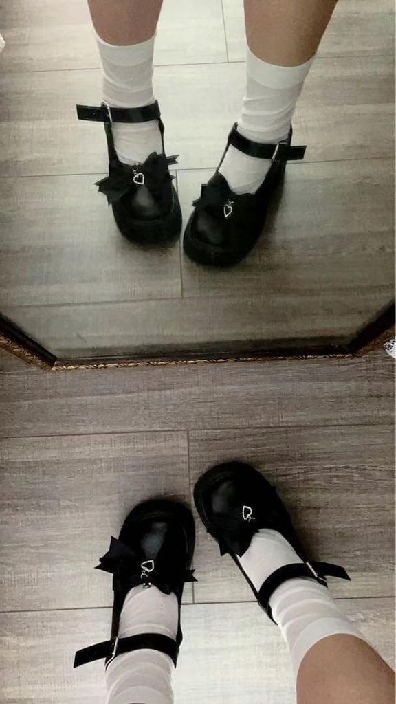 ハートチャーム リボンシューズクリップ ブラック 黒