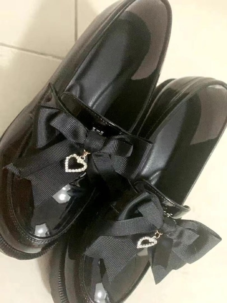 ハートチャーム リボンシューズクリップ ブラック 黒