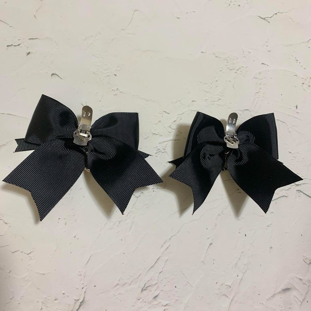 ハートチャーム リボンシューズクリップ ブラック 黒