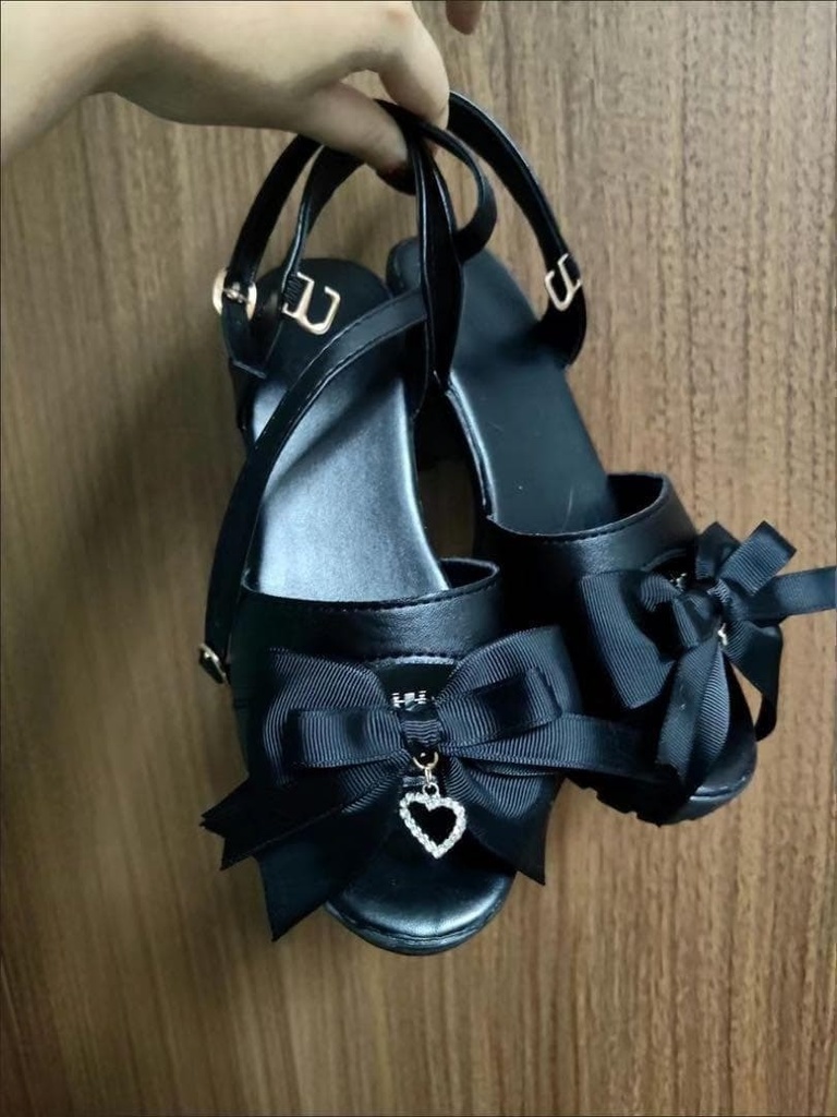 ハートチャーム リボンシューズクリップ ブラック 黒