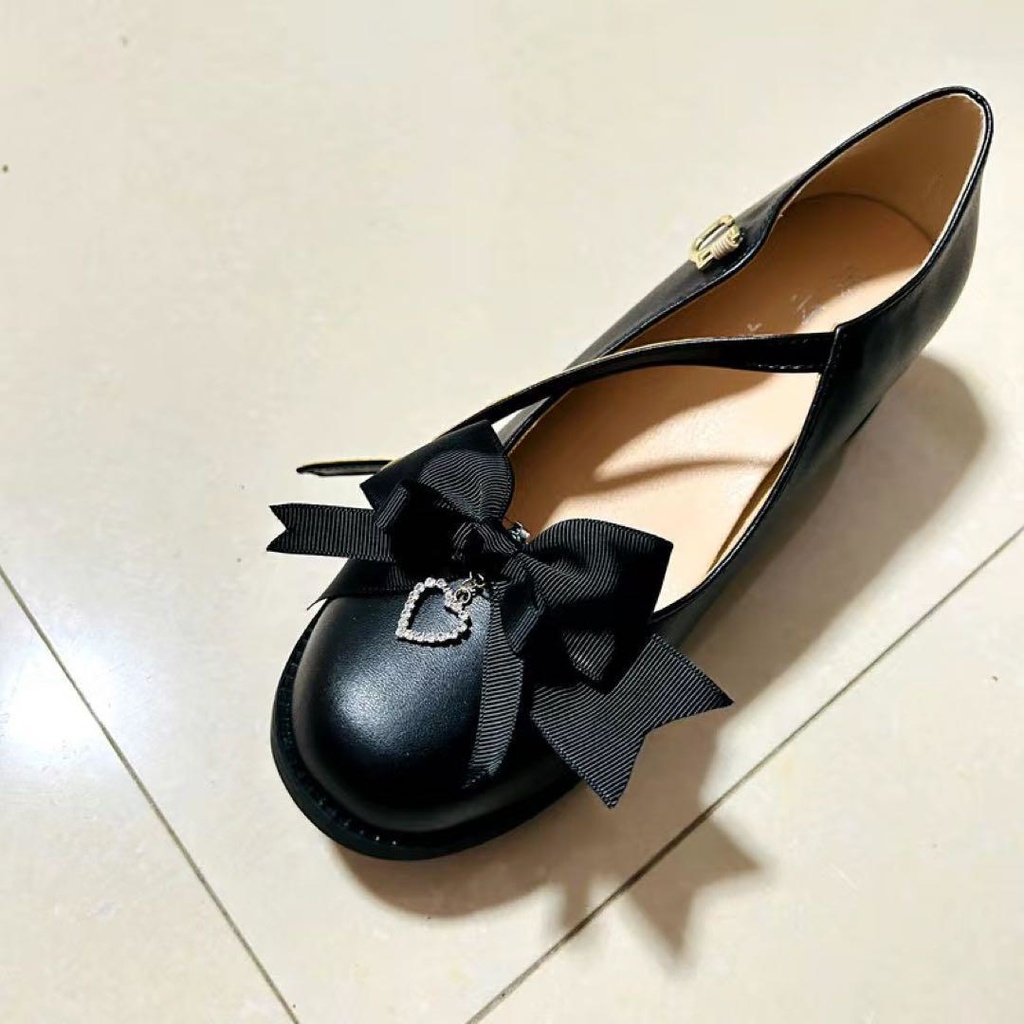ハートチャーム リボンシューズクリップ ブラック 黒