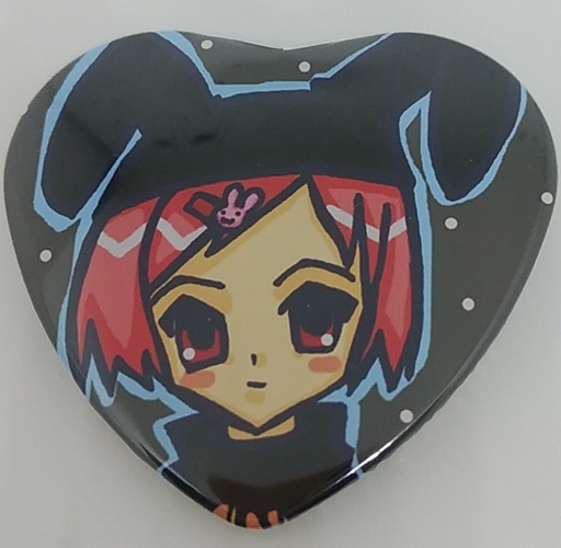 オリジナルうさ耳帽子少女ハート缶バッジ