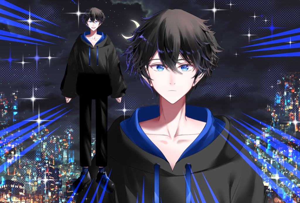 【Live2D用パーツ分け】黒パーカの男性キャラ【PSD】【汎用】