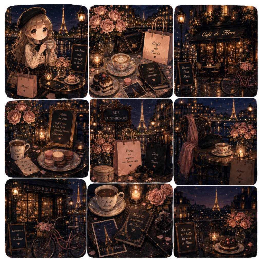 パリのナイトカフェ | デジタルプランナーステッカー