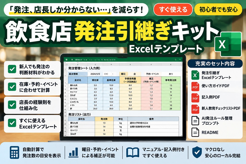 新人に発注を任せるための飲食店発注引継ぎキット【Excelテンプレート】