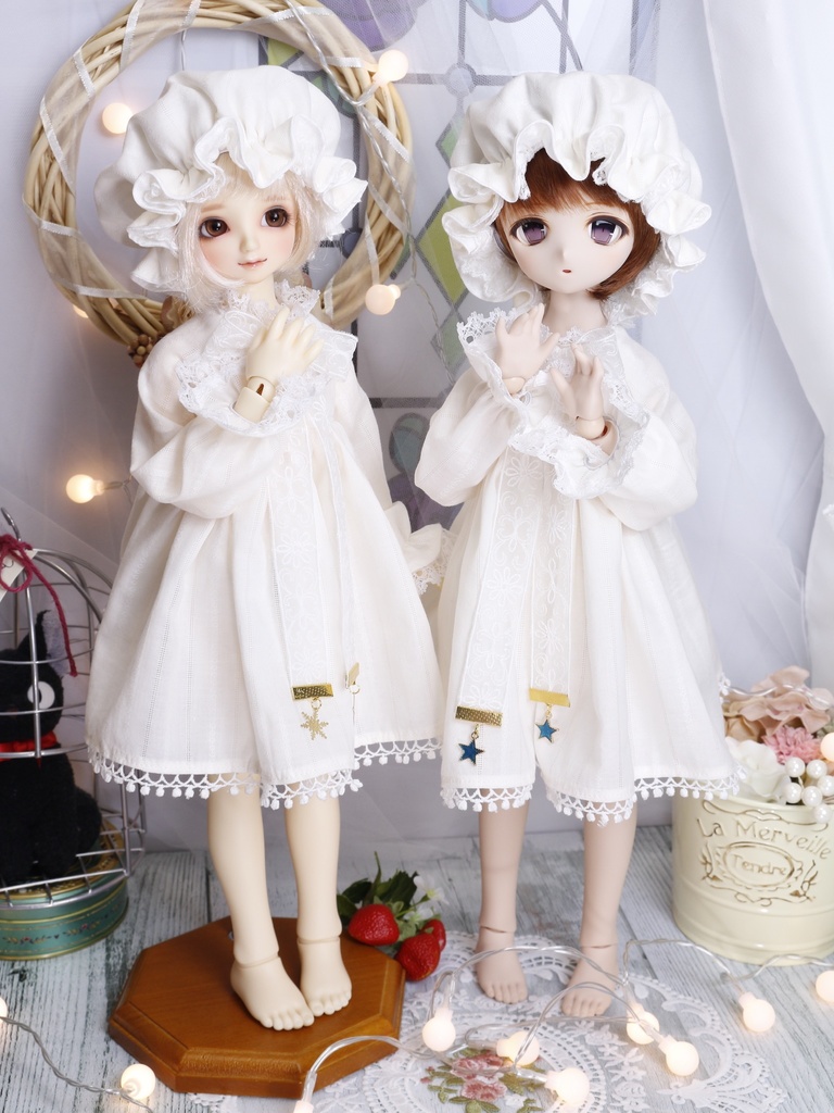 (展示)星と雪のおやすみ寝巻きset