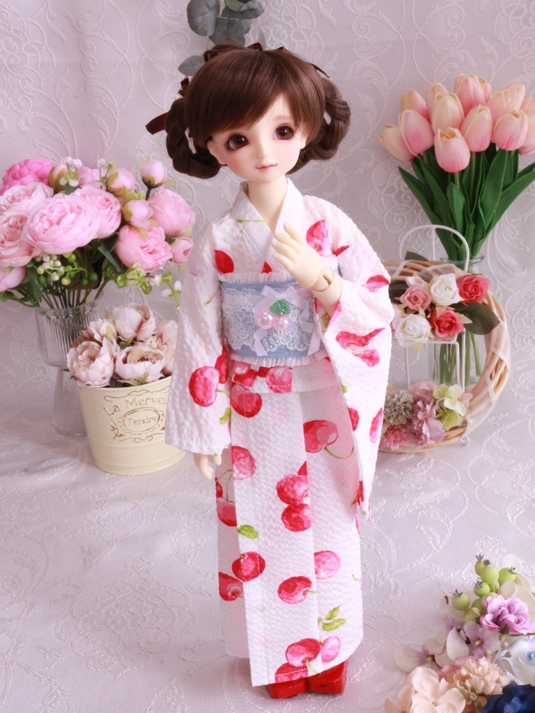 【SALE】MDDサイズ さくらんぼ浴衣(ホワイトのみ)
