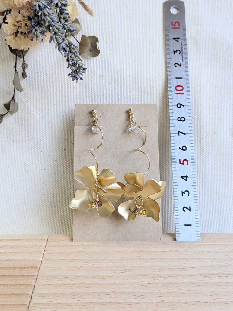 品番【3-A】イエロー✕パープル　ゴールドイヤリング