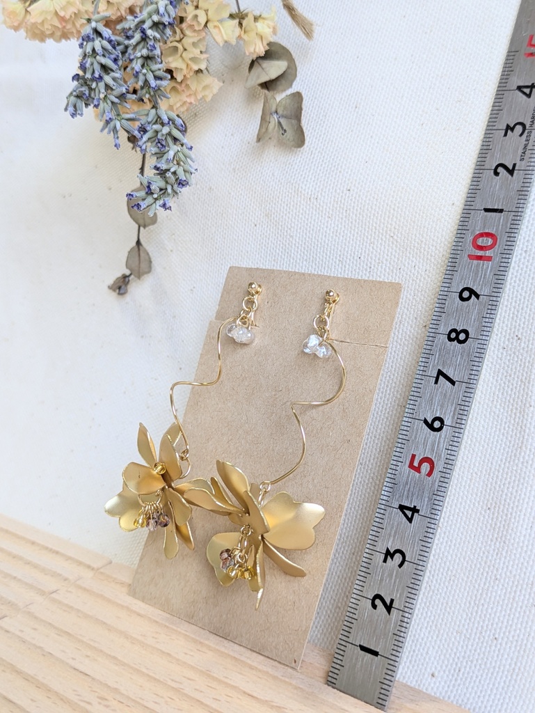 品番【3-A】イエロー✕パープル ゴールドイヤリング