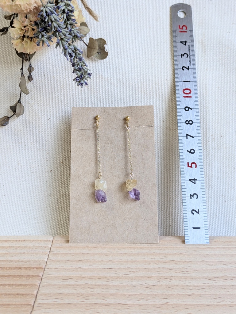 品番【10-A】シトリン✕アメジスト　大粒ピアス