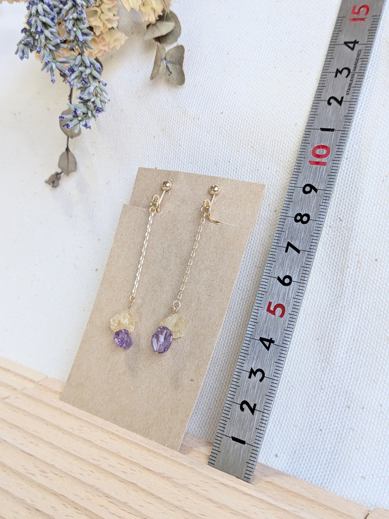 品番【10-B】シトリン✕アメジスト 大粒イヤリング