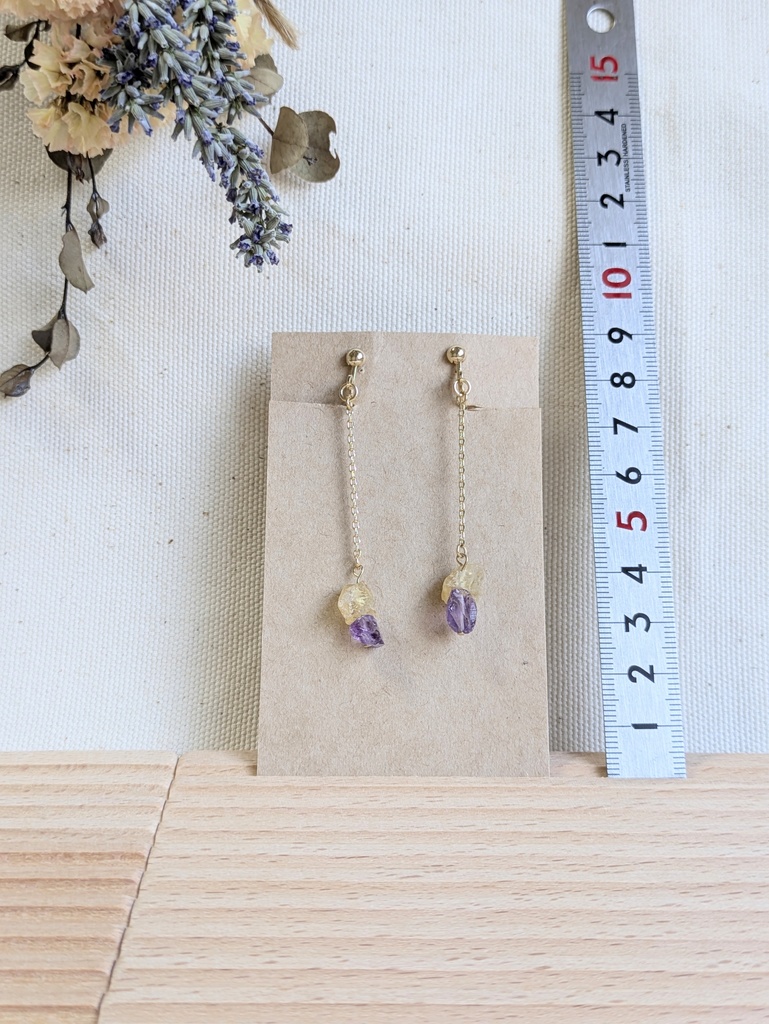 品番【10-B】シトリン✕アメジスト　大粒イヤリング