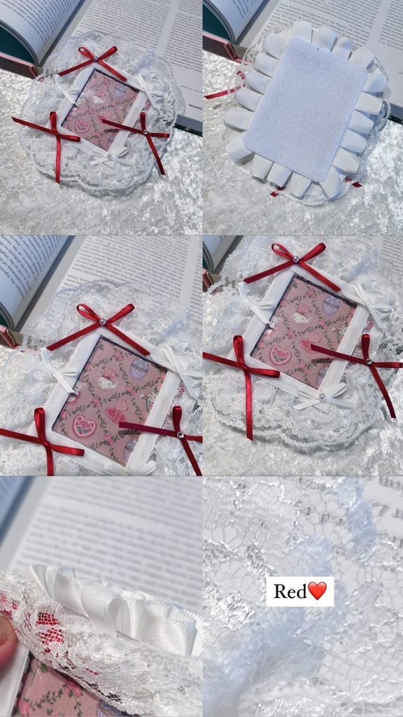 硬質ケースデコB8サイズ レースフリルとミニリボンのデコ_あか