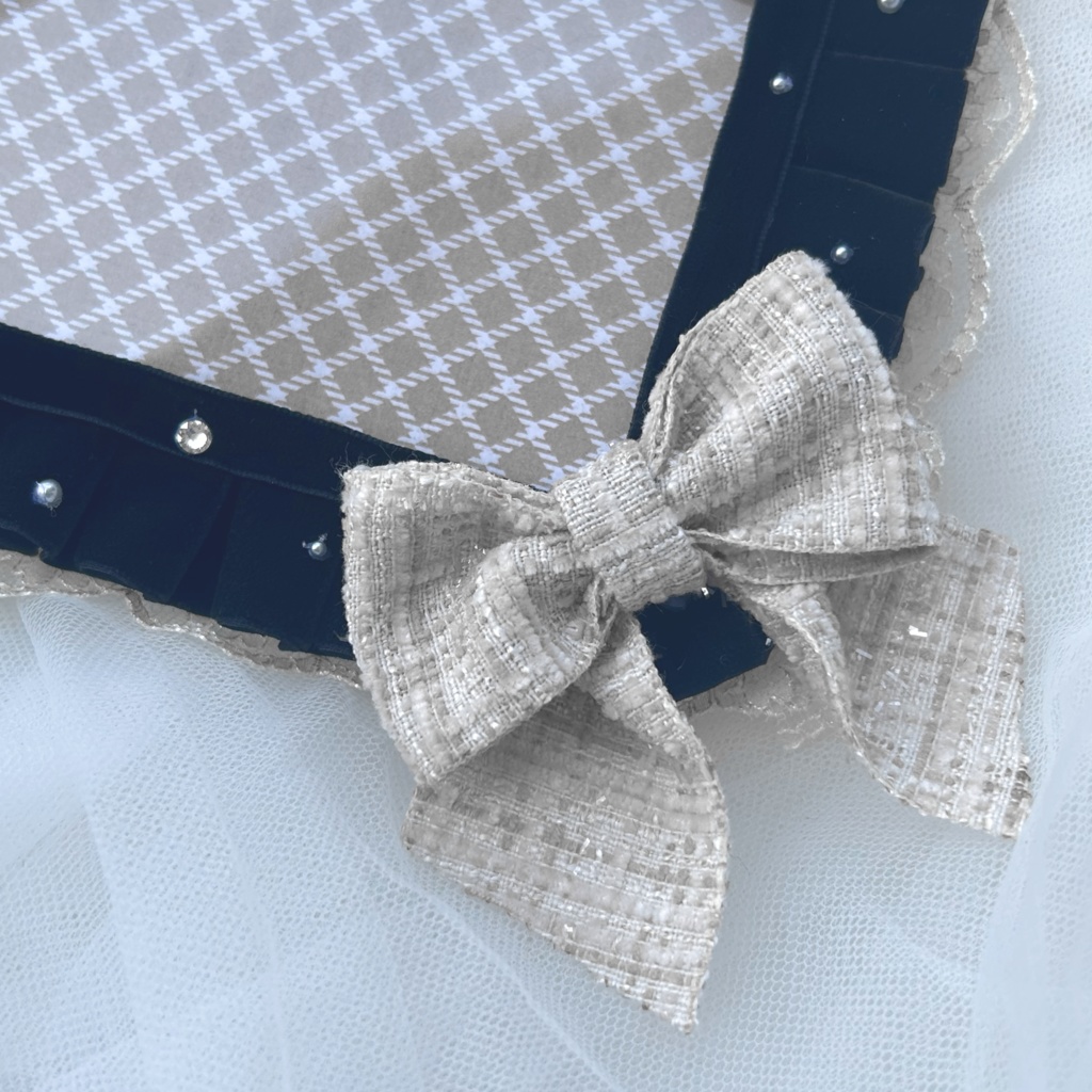 【B7サイズ】ベロアフリル×ツイードリボンのデコ