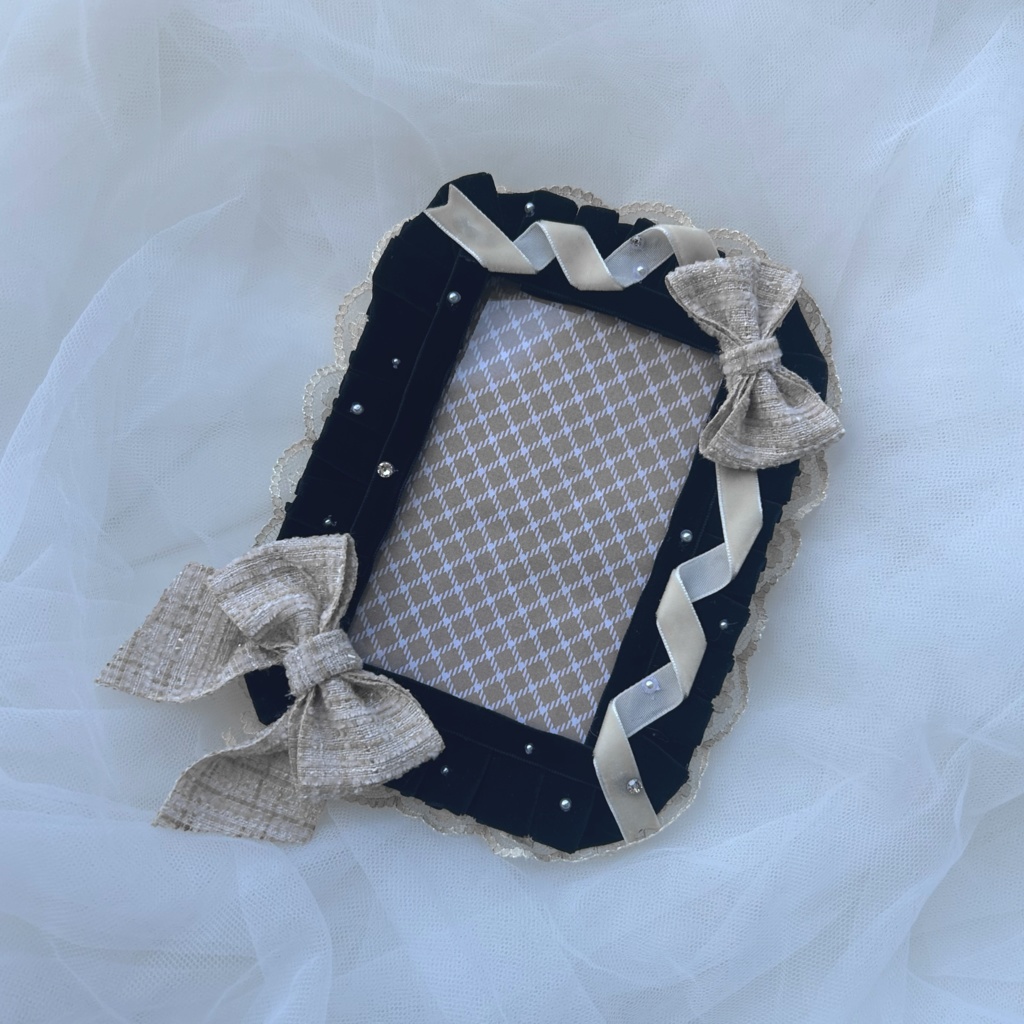 【B7サイズ】ベロアフリル×ツイードリボンのデコ