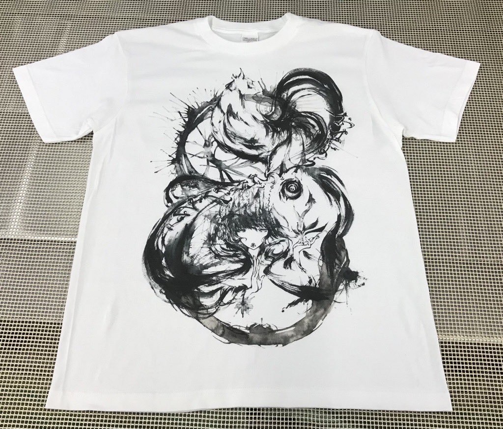 水墨画にわとりTシャツ『無道』