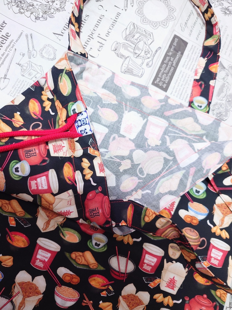 チャイニーズフード柄 巾着トートバッグ