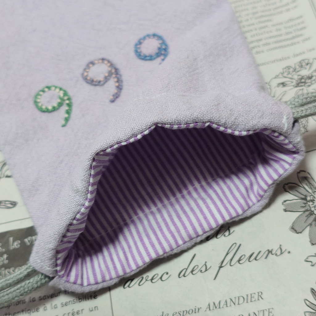 666刺繍のシンプル巾着ポーチ