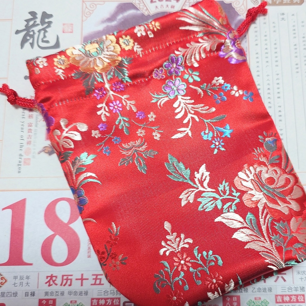 中華風巾着ポーチ 赤