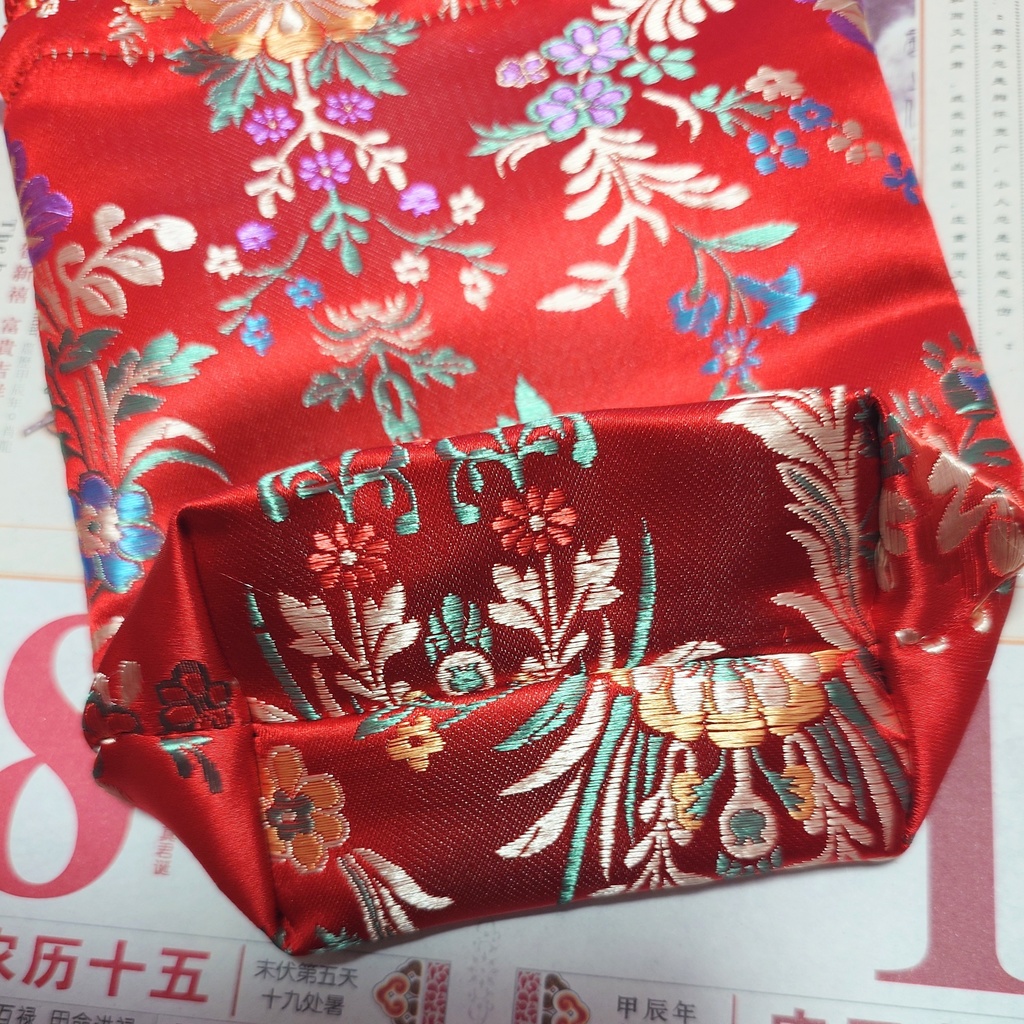 中華風巾着ポーチ 赤