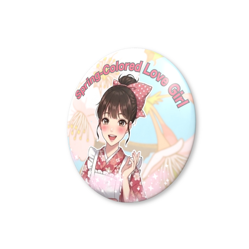 着物女子ラブ英字缶バッジ小