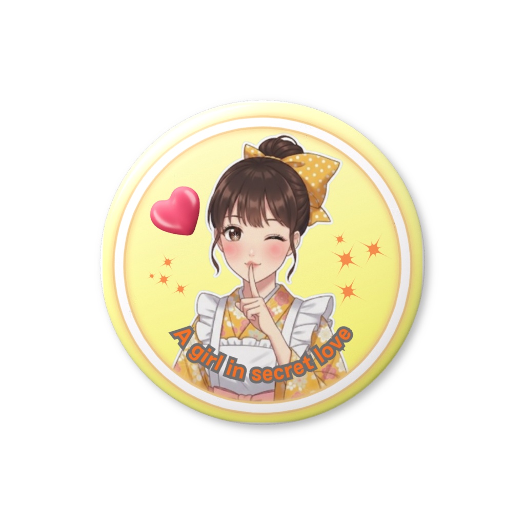 着物女子ラブ秘密の恋缶バッジ小