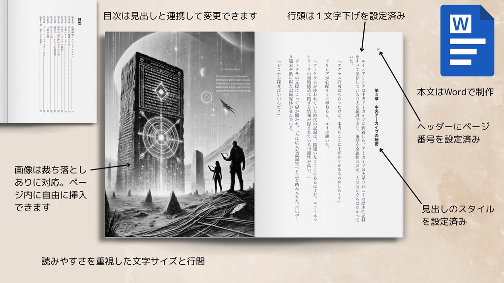 文庫本・縦書き書籍用テンプレート ページ数別に2パターン|電子書籍・紙書籍両方に対応(Canva・Word)