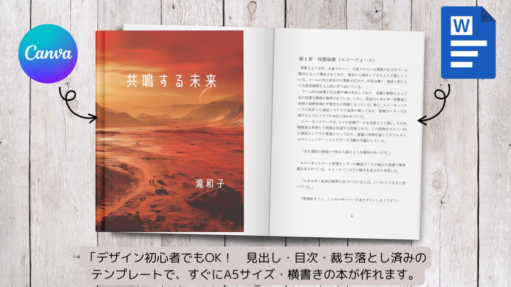 A5・横書き書籍用テンプレート|電子書籍・紙書籍両方に対応(Canva・Word)