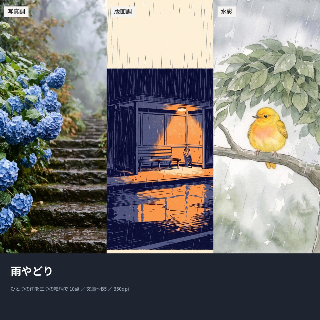 雨やどり|本の表紙になる雨の絵10点(文庫〜B5・350dpi・商用OK)