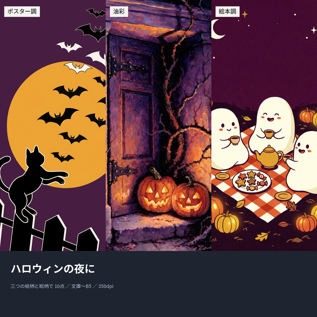 ハロウィンの夜に|本の表紙になるハロウィンの絵10点(文庫〜B5・350dpi・商用OK)