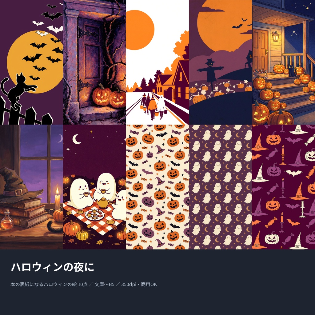 ハロウィンの夜に|本の表紙になるハロウィンの絵10点(文庫〜B5・350dpi・商用OK)