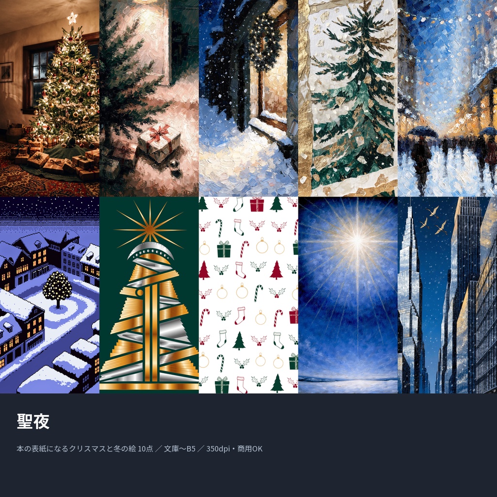 聖夜|本の表紙になるクリスマスと冬の絵10点(文庫〜B5・350dpi・商用OK)