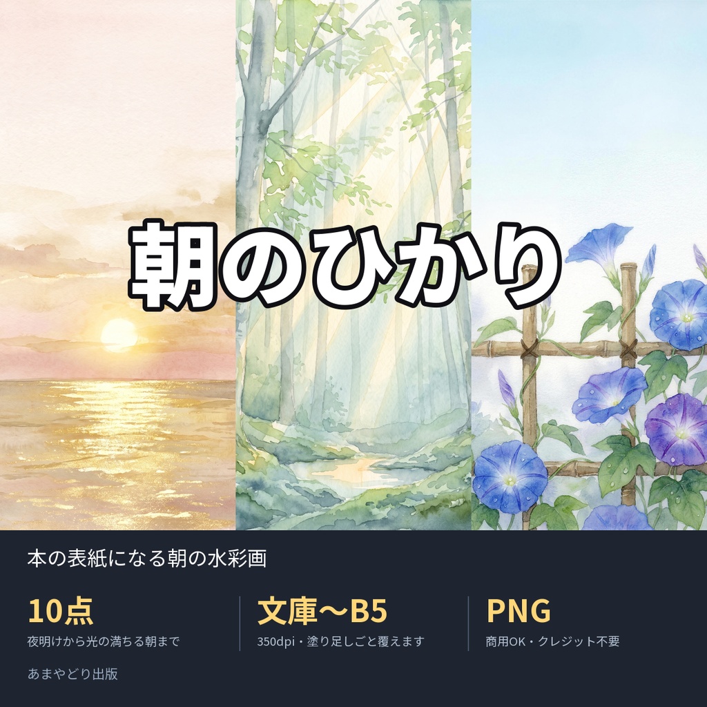朝のひかり｜本の表紙になる朝の水彩画10点（文庫〜B5・350dpi・商用OK）