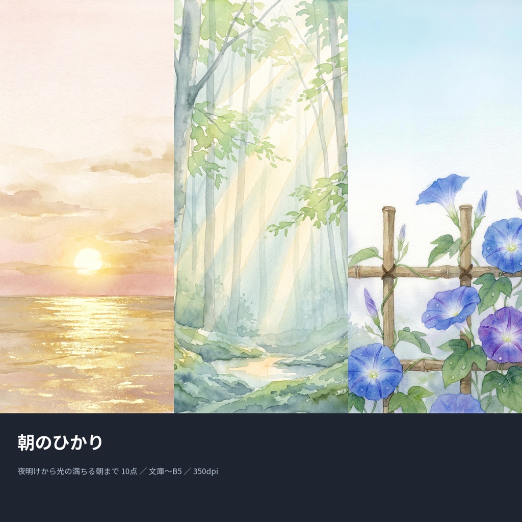 朝のひかり|本の表紙になる朝の水彩画10点(文庫〜B5・350dpi・商用OK)